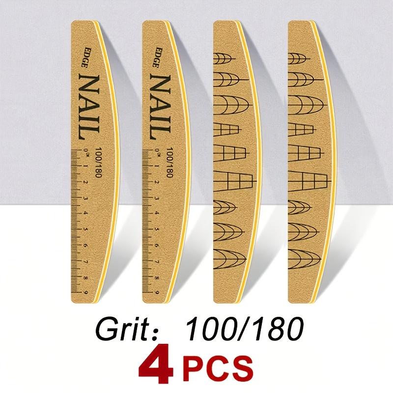 TEMU 4pcs Pack 4pcs Half-moon Nail Files With Scale & Nail Shape Guide - Reusable Washable Suitable For Home & Salon Use, Professional Manicure With
