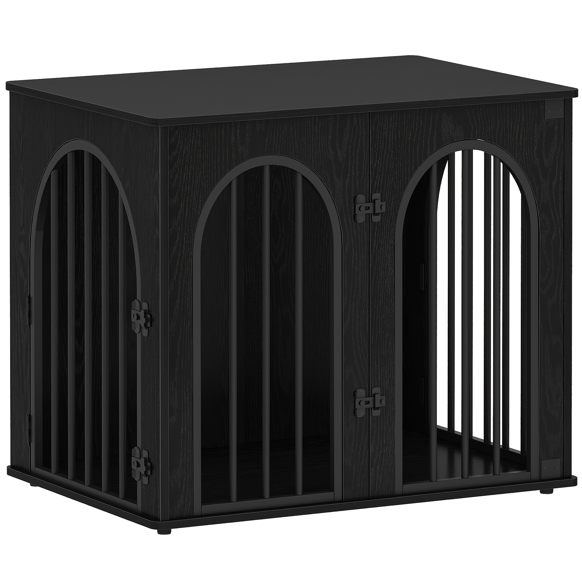 Dog Cage Furniture, 68cm Dog Crate For Home, 3 Doors, Arched Door, Modern Indoor Dog Crate For Dogs, Side Table, Heavy-duty Dog Cage, 49x 68 X 56 Cm, /black