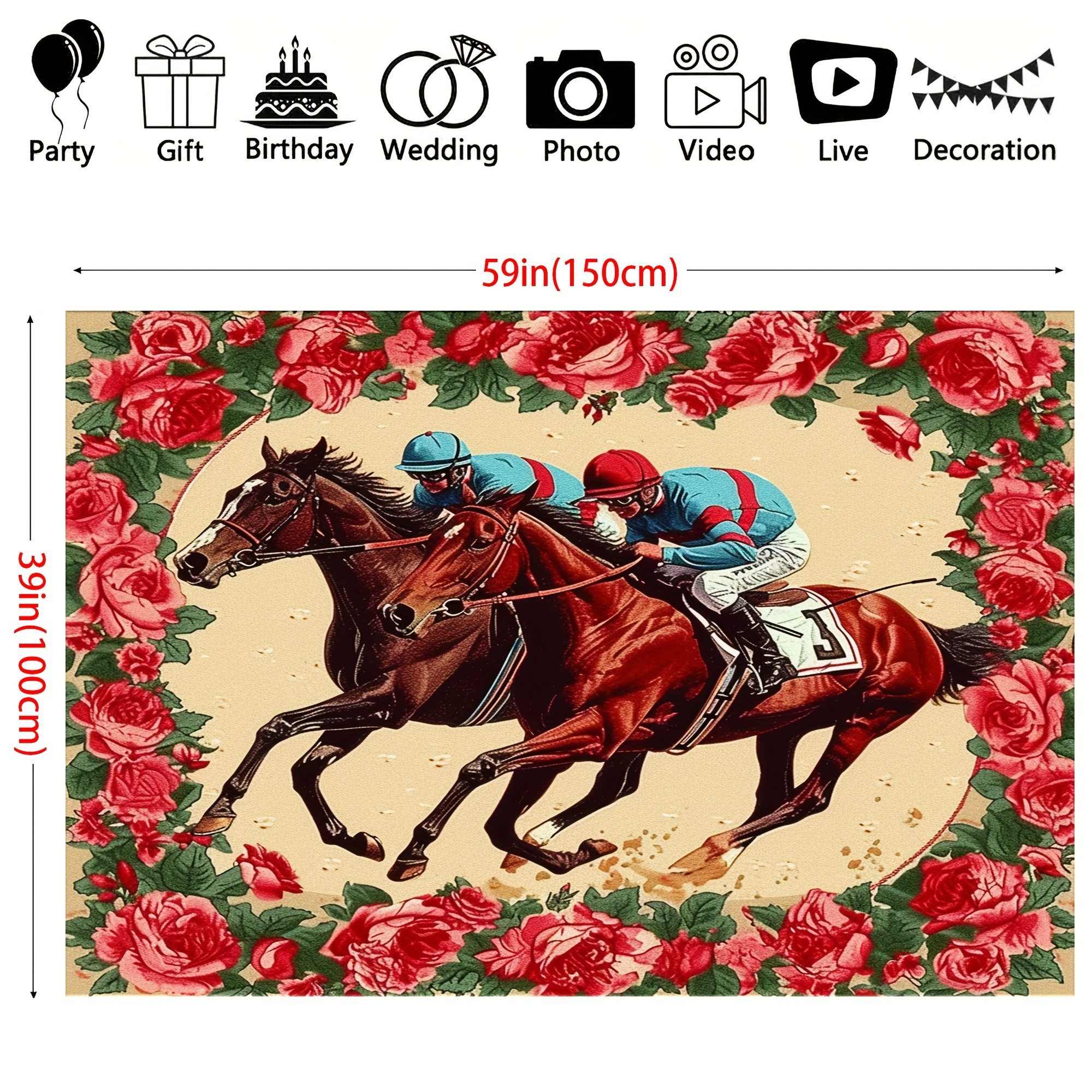 1枚 39×59インチ/51×59インチ/70.8×90.5インチ バラが咲く競馬場で疾走