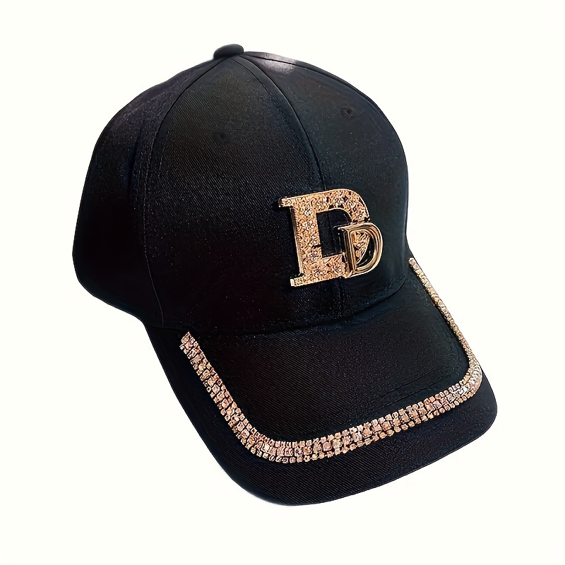 E-shop Baseballmütze mit Buchstabe D aus Strasssteinen, 100% Polyester, Verstellbarer Knebelverschluss, Nicht Dehnbar, Lässige Comic-Themen-Mütze für