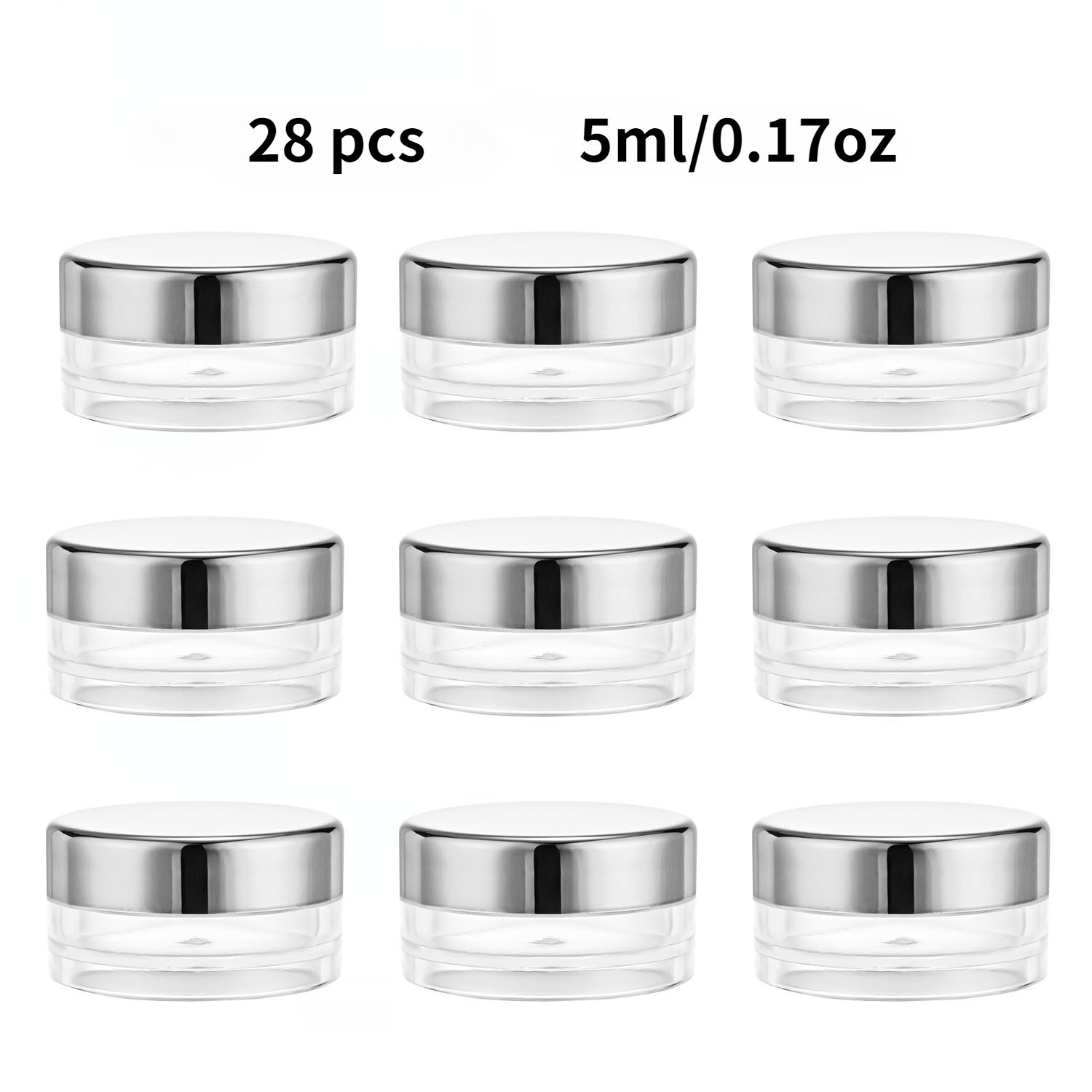 TEMU Set Of 28 Plastic Cosmetic Jars In 3ml And 5ml Sizes, Transparent Round Containers Featuring Screw-, Ideal For Storing Creams, Lotions, Powders,