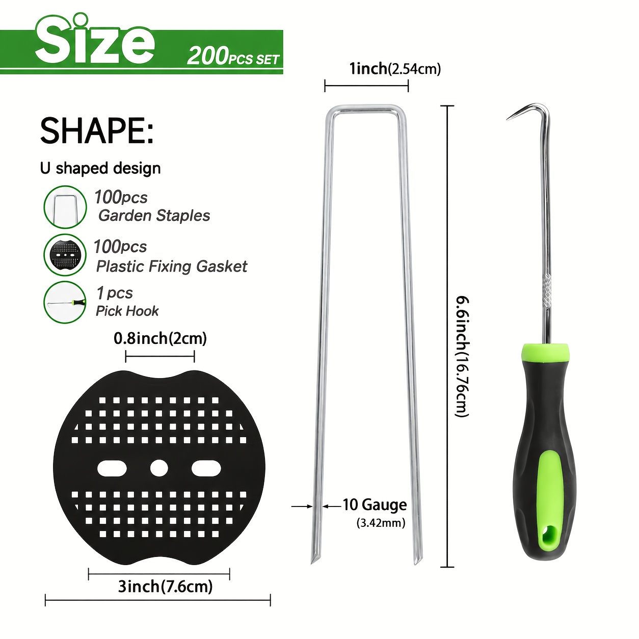 TEMU 1 Set200/400pcs U-shaped Lawn Stakes Set, 6 Inch Galvanized Heavy-duty Landscape With Gaskets And Switch Hooks, Ideal For Securing Turf, Weed