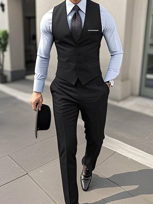 item picture mens fashion two piece set v neck sleeveless vest pants daily wear and business casual occasions