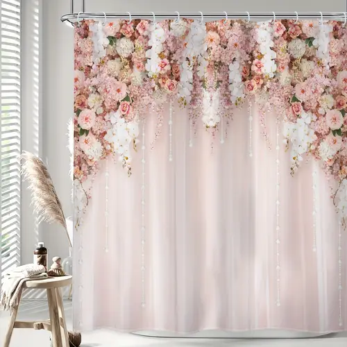 1 4pcs bridal flower curtain set wedding rose women natural print 12 hooks waterproof shower curtain non slip bathroom floor mat toilet u shaped mat cover decor gift
