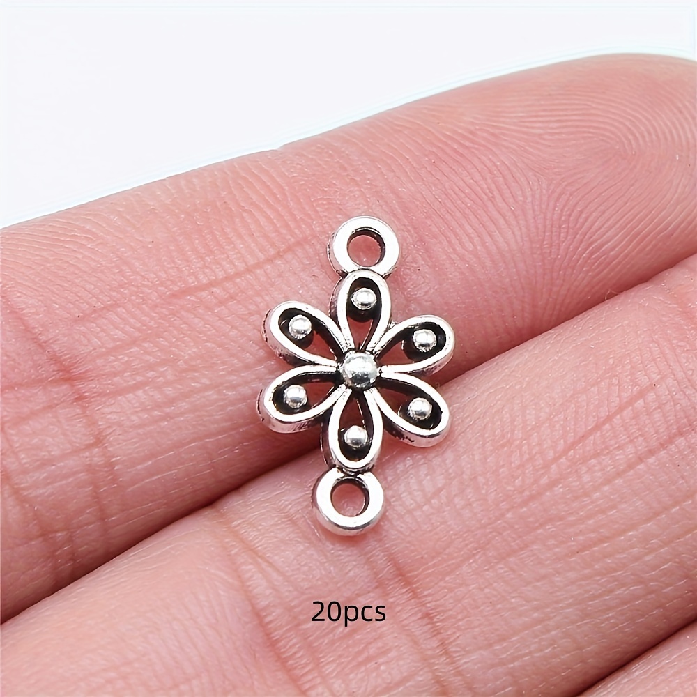 20pcs Of Antique Silvery-colored Flower Pendant Connectors For Making, Suitable For Bracelets And Necklaces, Measuring 18x10mm