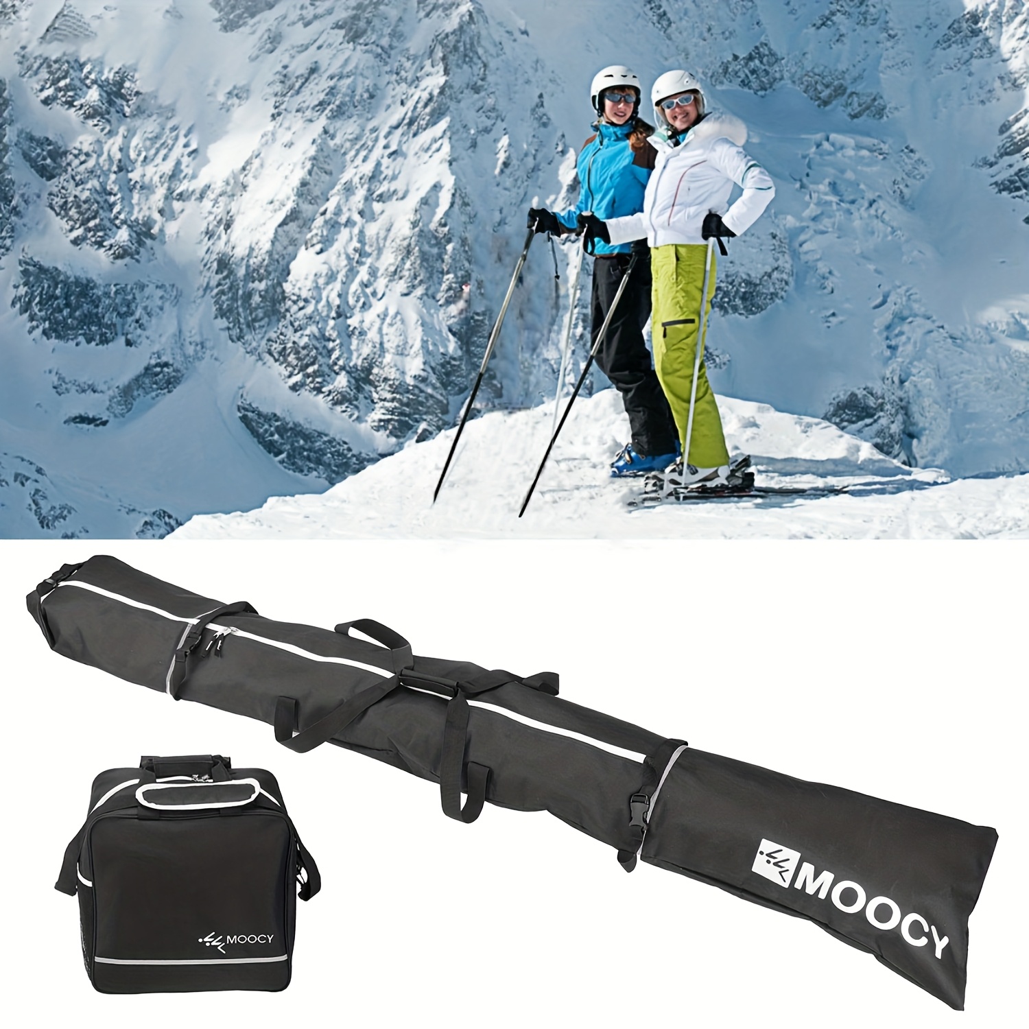 JEOZBM Ski Bag and Ski Boot Bag Combo, Snowboard Bag for Flying Travel, Men Women Ski Carrying Storage Case for Boots Clothes Gloves, Goggles Tonesport Ski Boot Bag - Snowboard Boot Bag - Ski Boot and Helmet