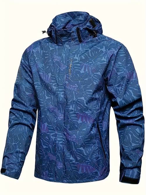 mens clothing lightweight jacket camo pattern hooded raincoat with zipper pockets durable polyester machine washable for outdoor and hiking coat