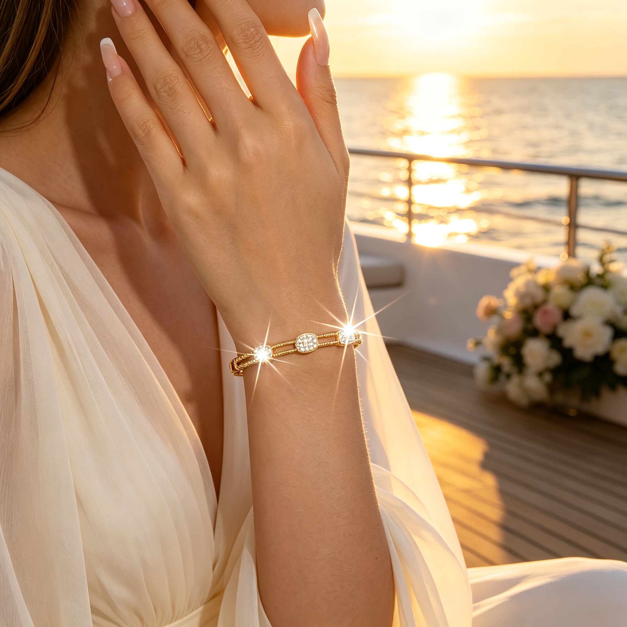 Women's High-End Hollow-Out Sparkling Bangle, Formal Occasion Jewelry