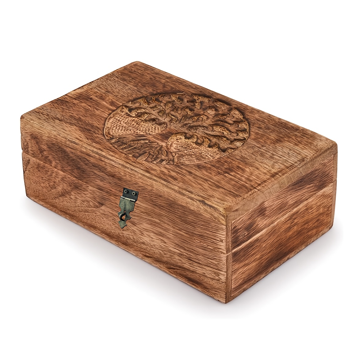 Caja de joyería de madera de mango tallada con el árbol de la vida, organizador de recuerdos hecho a mano con acabado Flame Work, regalo único para hombres y mujeres.