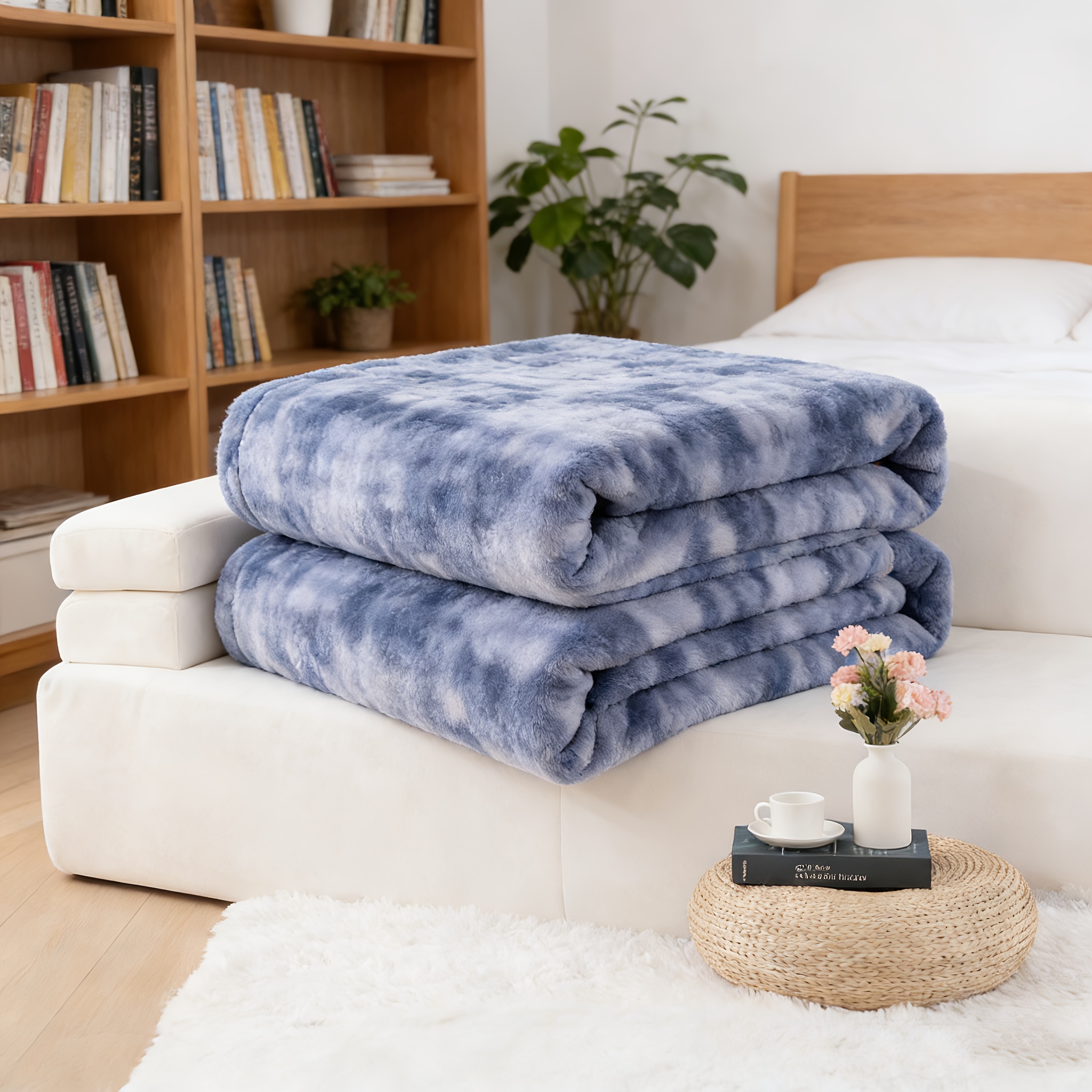 TEMU Oversized Faux Rabbit Fur Blanket, Kids' Blankets, Thick Long Plush, Soft Warm, Striped Design, Machine Washable, Home Office Camping Throw,
