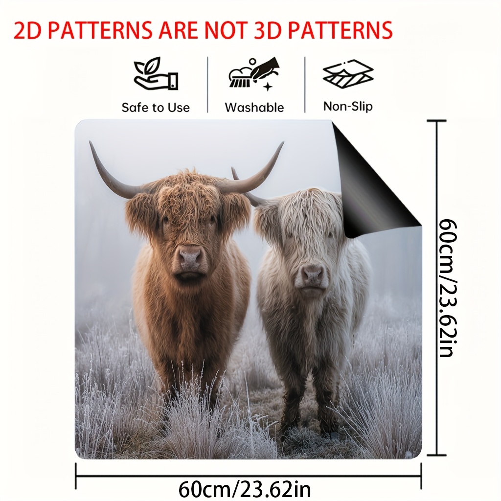 TEMU 1pc, 2d Flat, Highland Cows Kitchen Stove Top Protector Mat, Drying Pads For Kitchen Counter For Any Kitchen Washer, Dryer, Stove Top Protector
