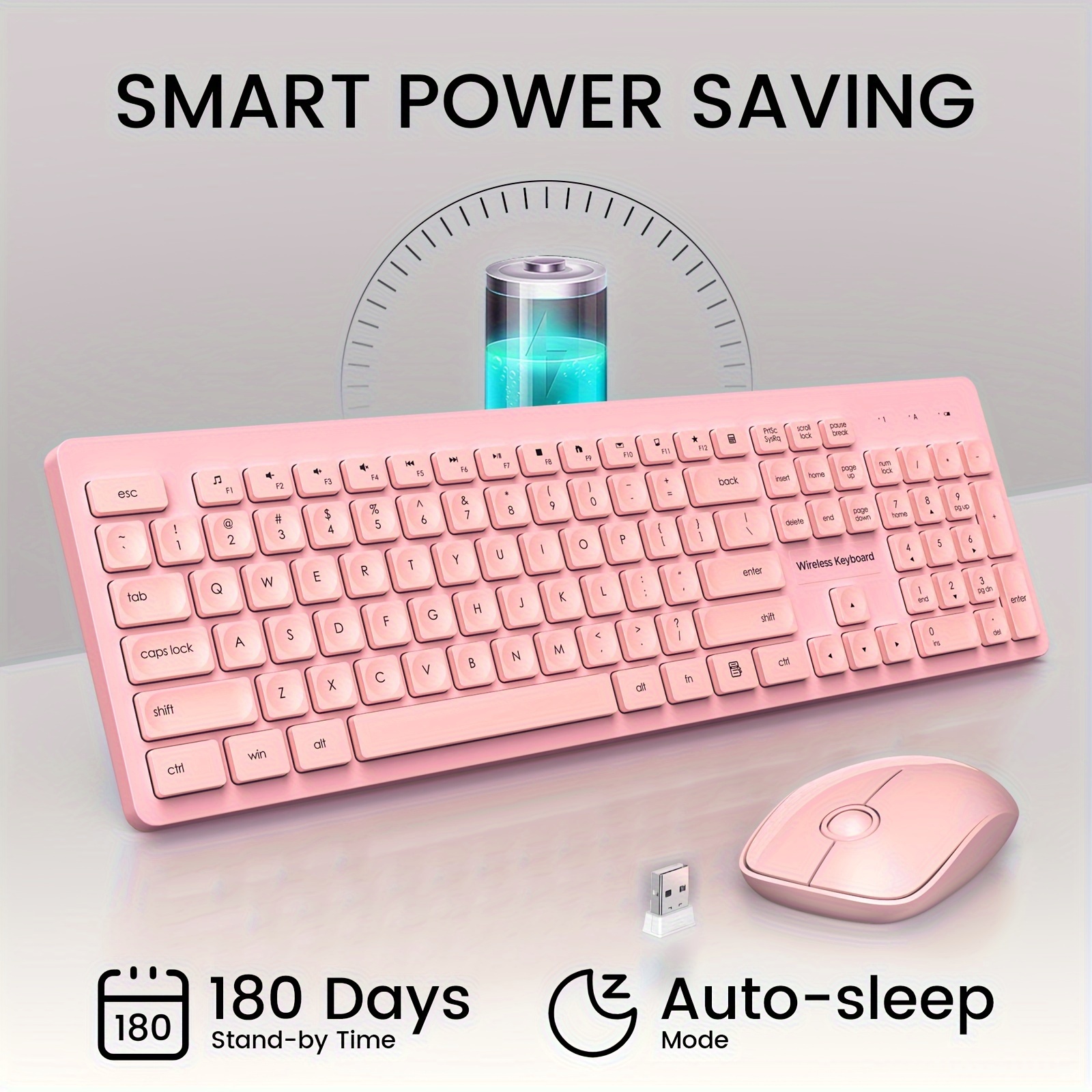 

Set, 2.4ghz Ultra-slim Usb Keyboard And Mouse Wireless, Water-dropping Keycaps, 12 Shortcuts, Keyboard Mouse Combo For Pc Laptop Windows Xp/7/8/10, Vista, Mac (pink)