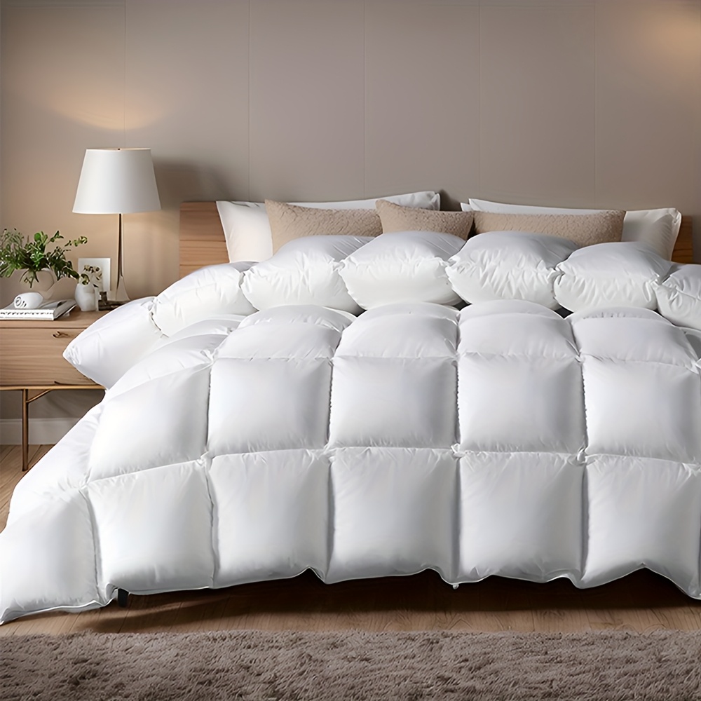 TEMU Summer, Goose Down Duvet, Filled With Premium Goose Down And Feathers, Lightweight Breathable Warm Bed Blanket, 8pcs Corner Hooks, White, Green,