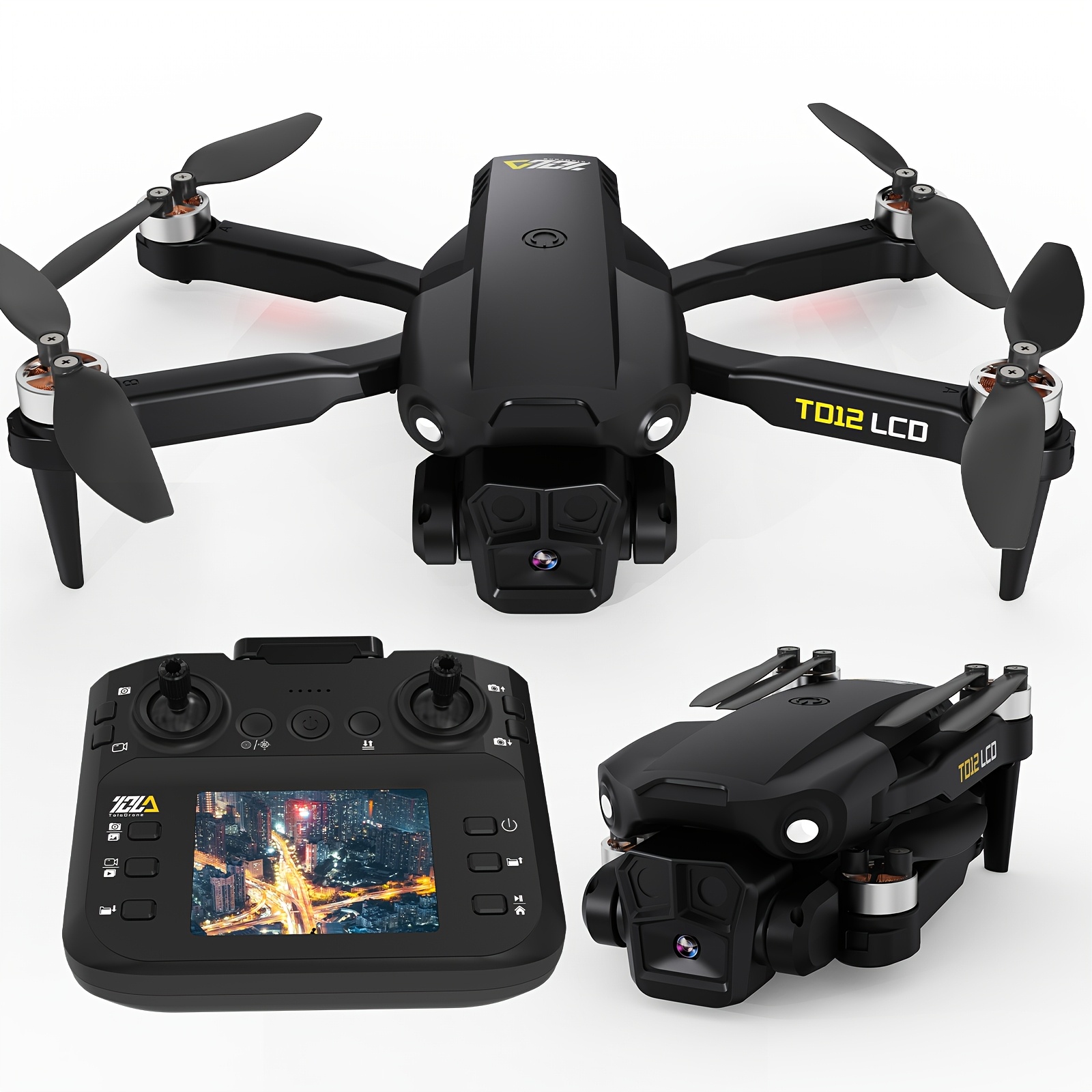 Temu – TEMU Td12lcd Drone With Lcd Screen Remote Control Brushless Motor -time Transmission Drones For Adults Drone With 2 Cameras Support Sd Card, 3d Flips