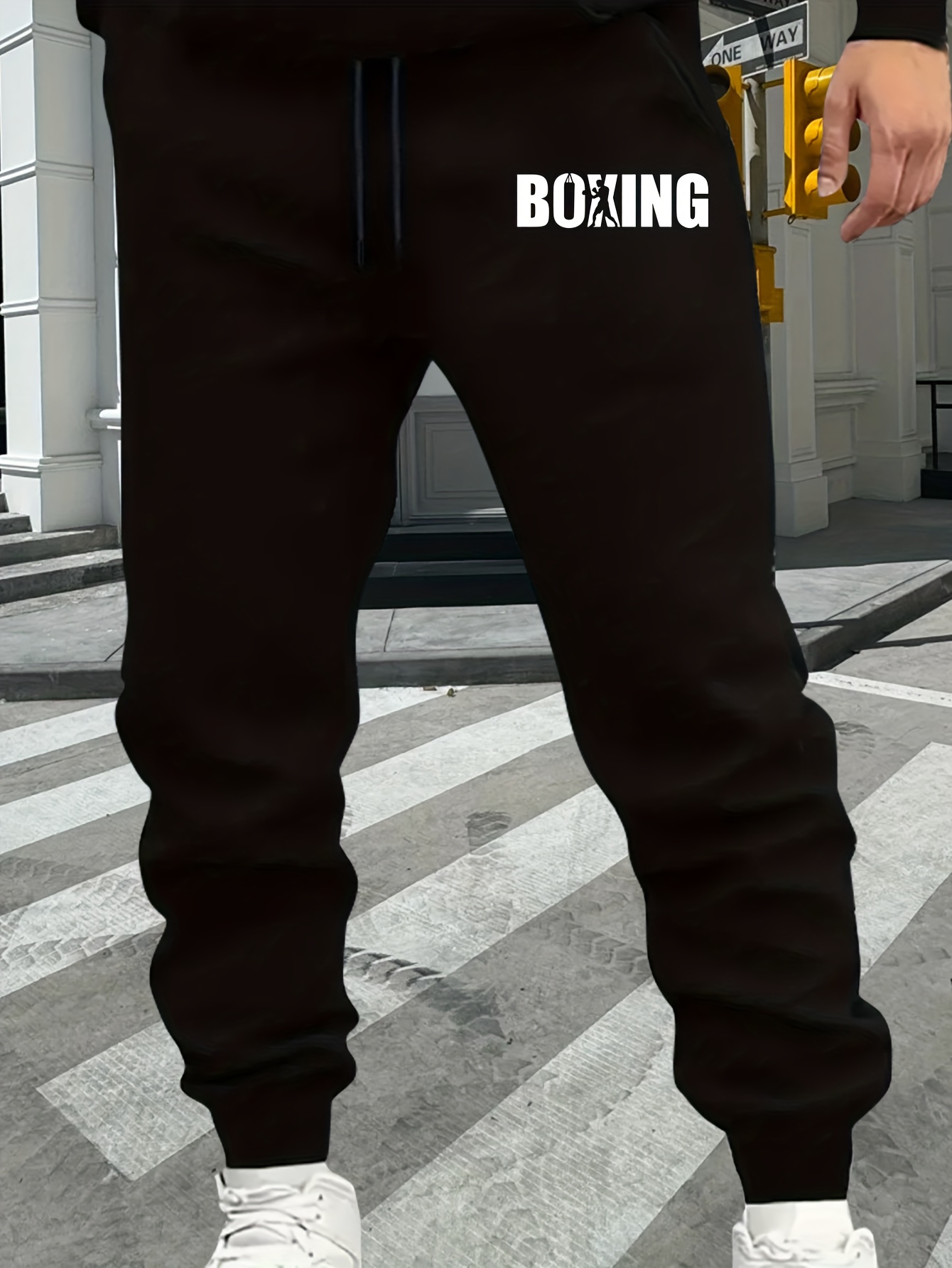 herren-boxhosen mit gym - vollständige sporttrainingshose, elastischer bund & gekräuselte   an den knöcheln, strapazierfähiges für boxen, kickboxing kampfsportarten – ideal als freizeitkleidung oder im fitnessstudio. maschinenwaschbare trainingsbekleidung mit motivdruck zum thema „box“, funktionalen   sowie bequemem schnitt 0