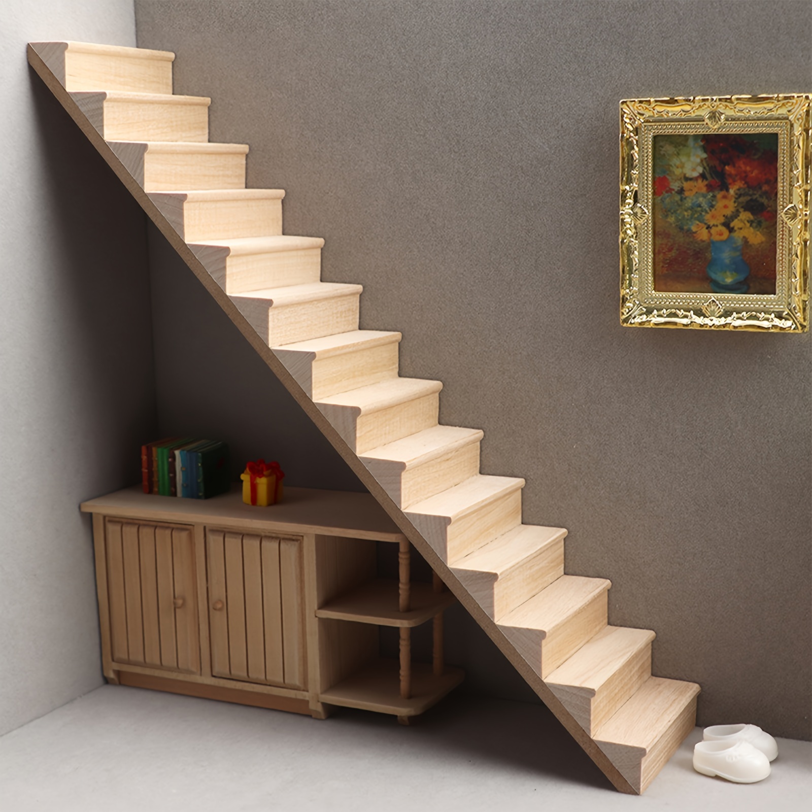 

[1pc Miniature Wooden Staircase Dollhouse Furniture] 1pc 1:12 Scale Miniature Wooden Staircase, Dollhouse Stairs Furniture Model, No Electricity Required, Collectible Figurine For 14+