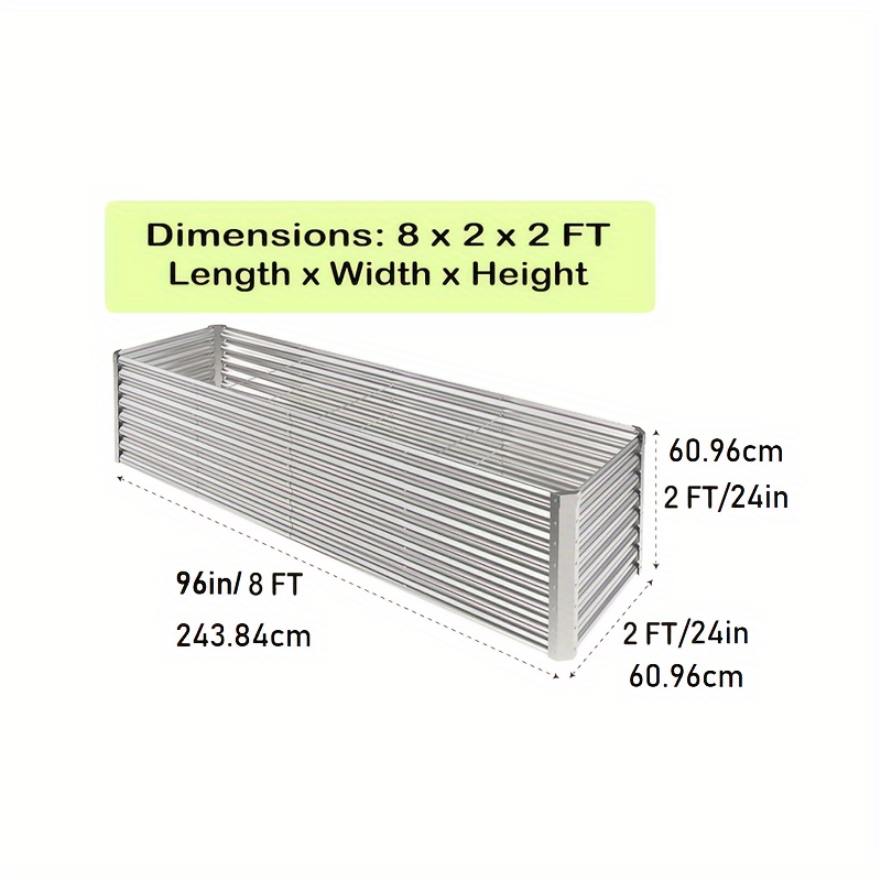 Galvanized Metal Raised Garden Bed Kit 8x2x2ft Elevated Outdoor Planter