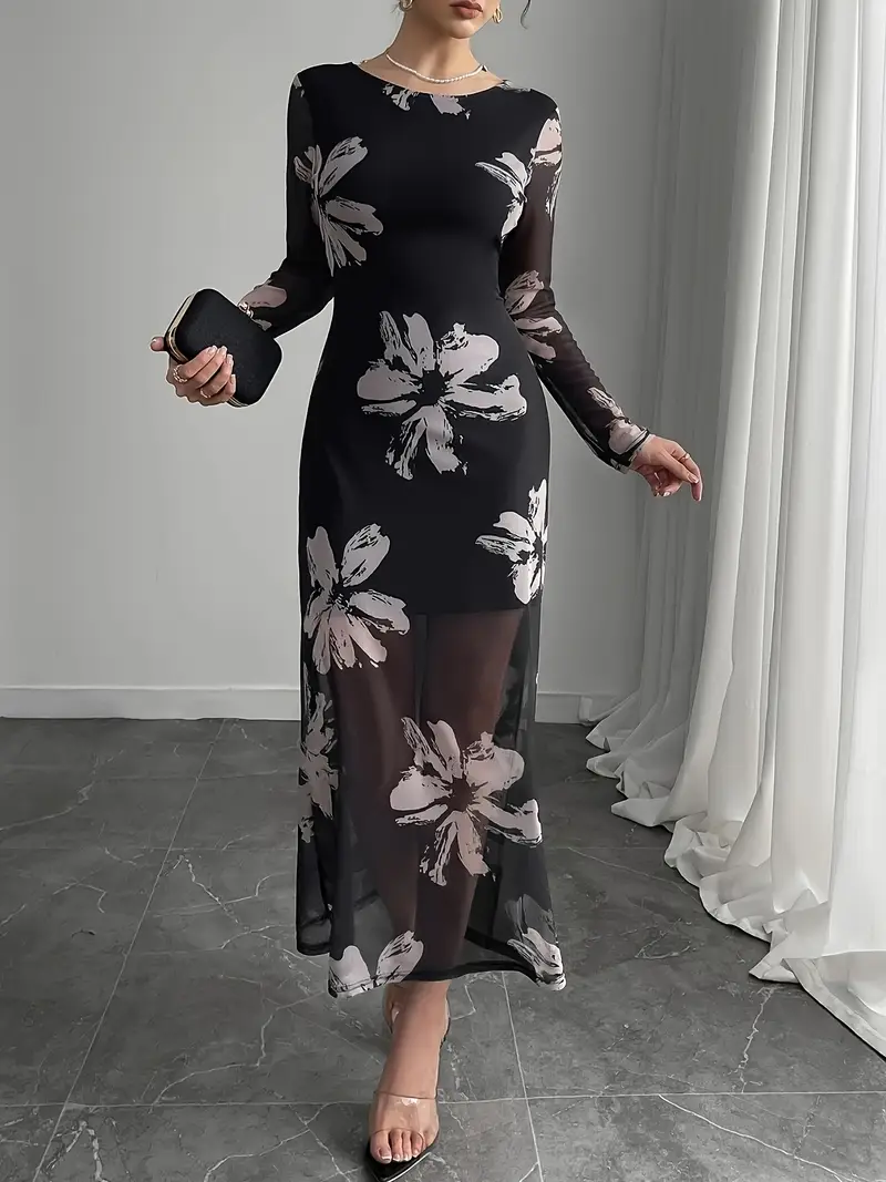 1pc elegant floral print maxi dress women polyester knit - Temu 1pc elegant floral print maxi dress women polyester knit - Temu