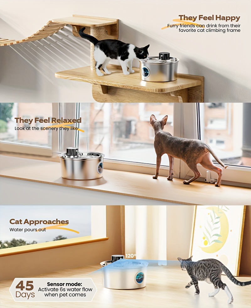 Fuentes De Acero Para Hornos Fuente Inalámbrica Para Gatos De Acero Inoxidable: Fuente De Agua Alimentada Por Batería Para Interiores, Dispensador Automático De Agua Con Sensor De Movimiento, Bomba Ultra Silenciosa, Filtración