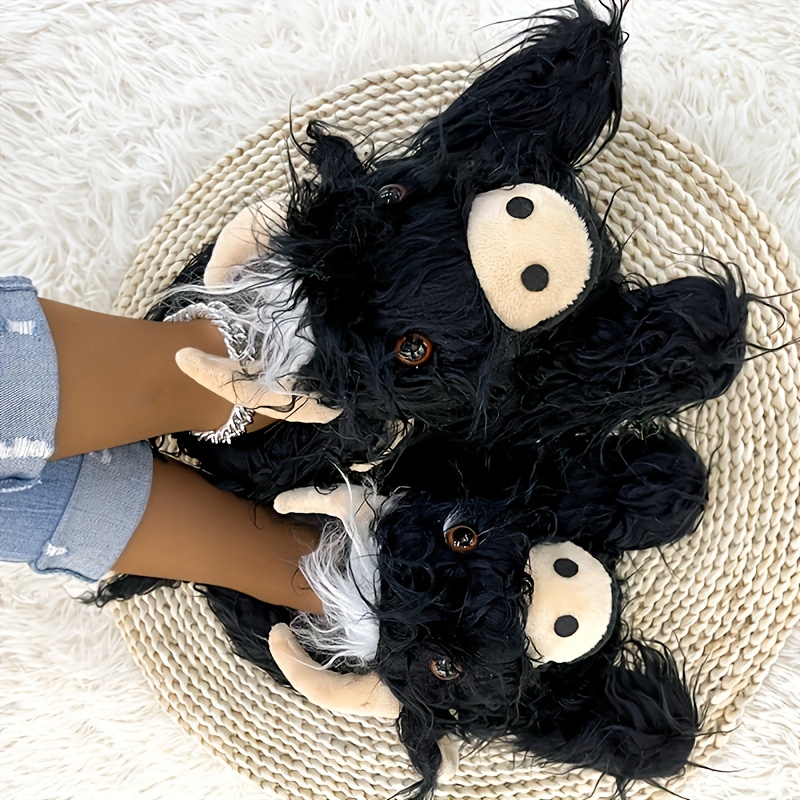 Fun Highland Scottish Yak Plush Indoor Cartoon Animal Indoor Home Slippers