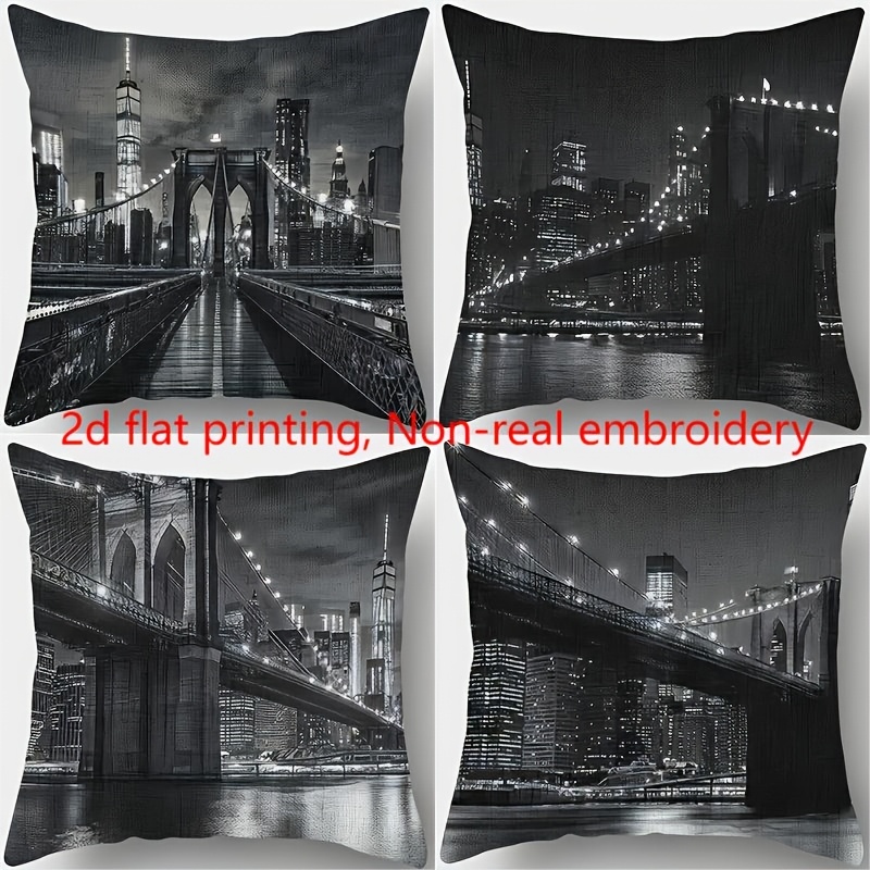 TEMU 4 pezzi, Stampa 2D Piatta, Non Reale, con Vista Notturna di e di Brooklyn a City, 17,72 Pollici * 17,72 Pollici, Adatta per Decorazione Casa,