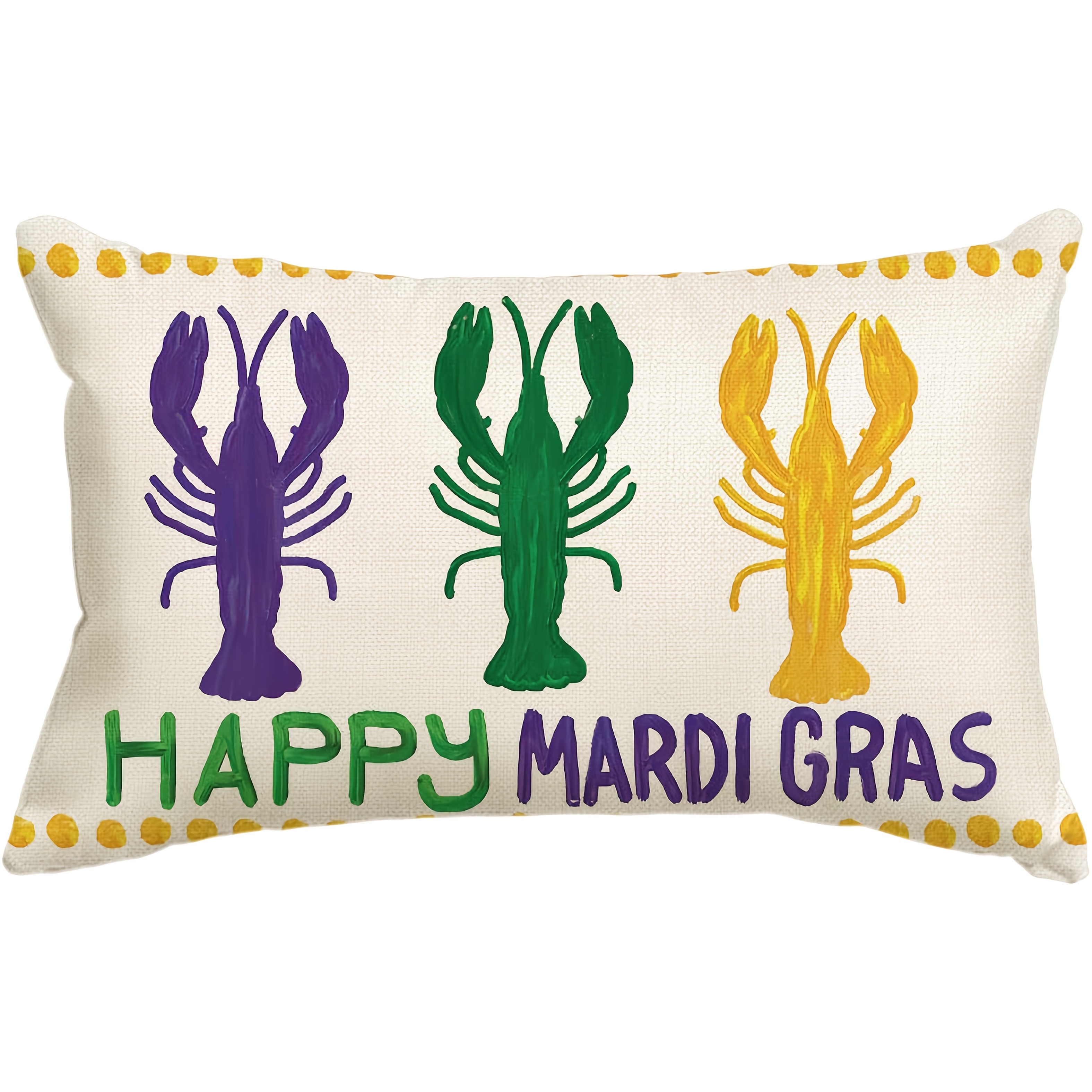 

Happy Mardi Gras Crawfish Throw Pillow Cover, 12x20 Inch - Vintage Style Zippered For Sofa & Home Decor (pillow Not Included)