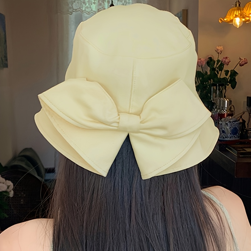 TEMU レディース 蝶結び付きフィッシャーマンハット リバーシブル両面バケットハット 春夏用 折りたたみ式 カジュアルアウトドアキャップ