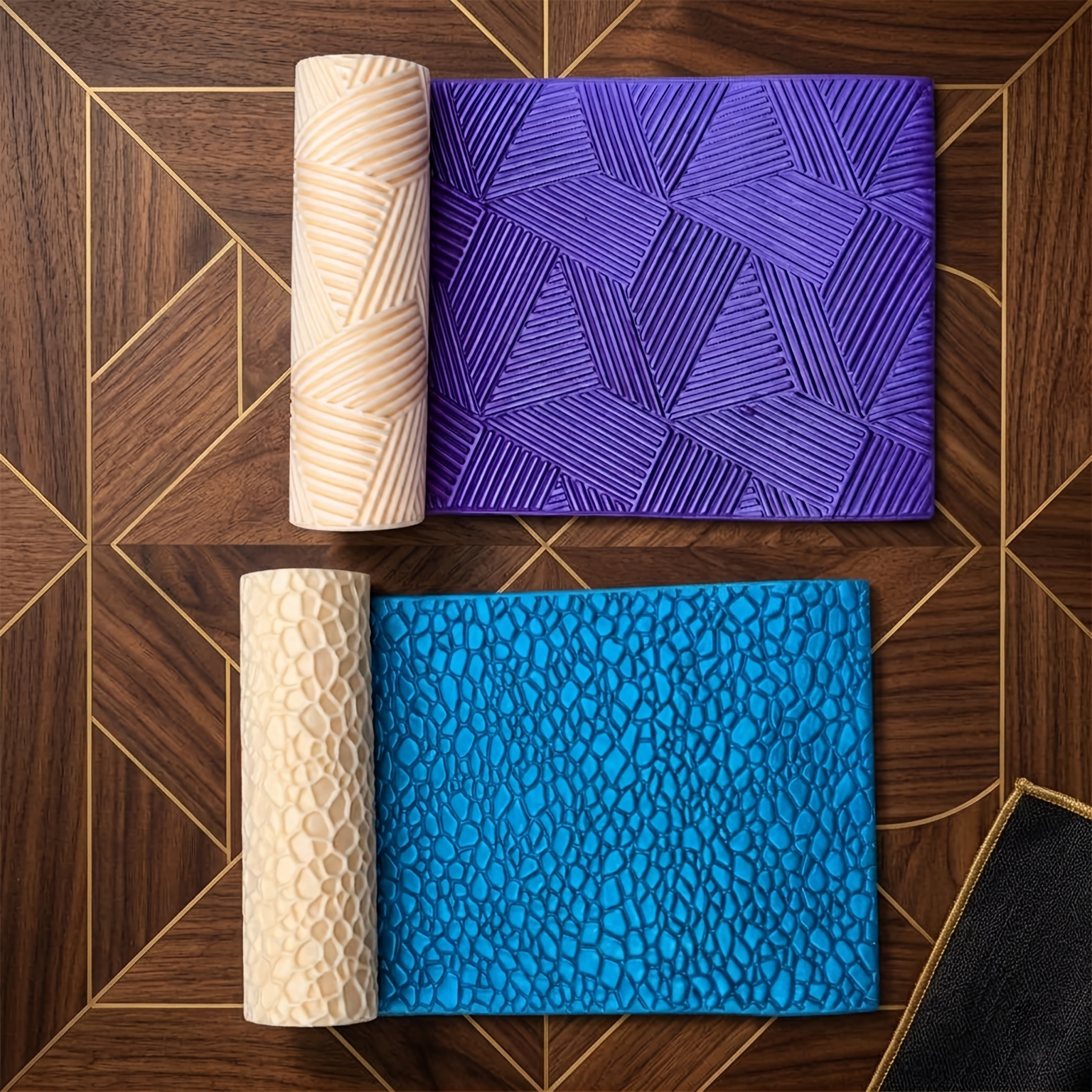 TEMU Lot de 2 rouleaux à pâtisserie à texture de terrain, rouleaux à gaufrer en pâte polymère à motif de irrégulières et de galets, outils de