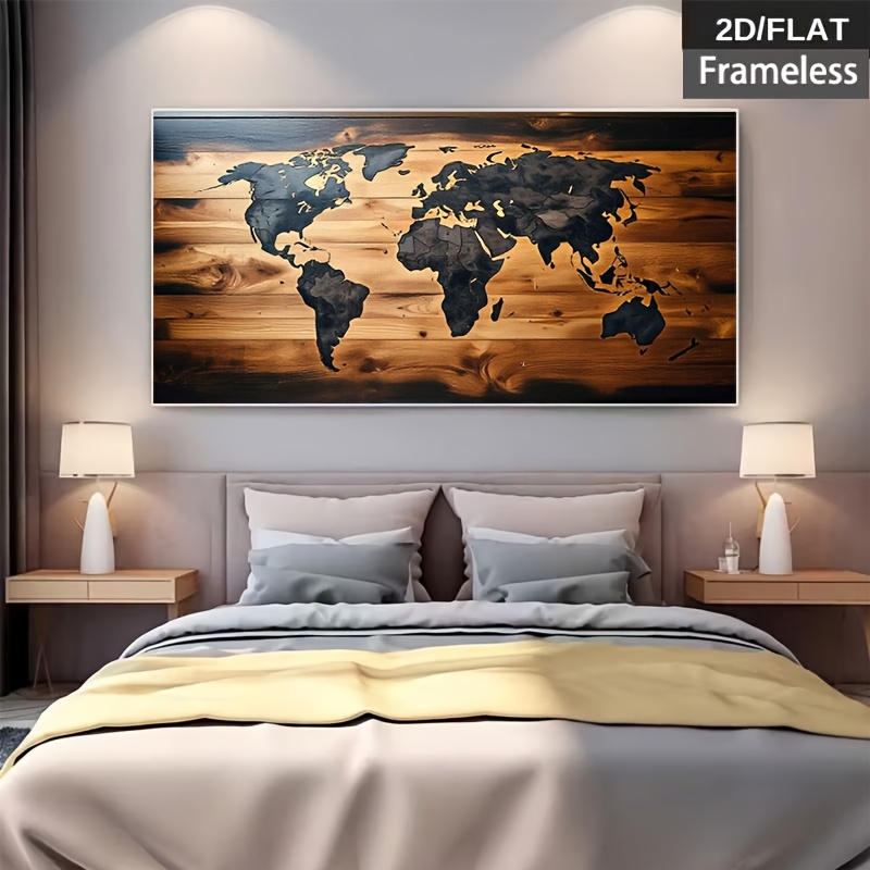 TEMU 2d Flat, [2d Flat] 1pc Frameless Canvas Print Poster, Home Decor Wall Art, Map Pattern, Suitable As A Home Gift, For Living Room, Bathroom,
