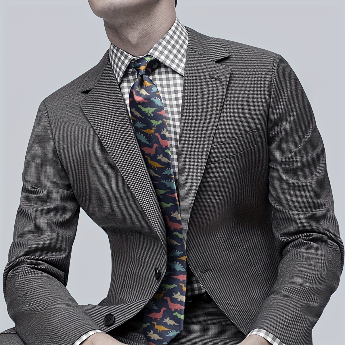 Men's Dinosaur Print Polyester Tie - Fashionable Business & Suit Accessory, 8cm, Handmade