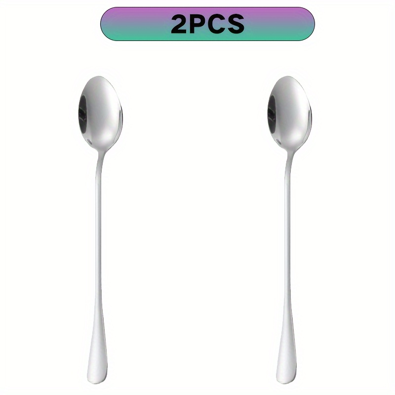 TEMU 2pcs Long Handle Iced Tea Spoon, 7.8 Inch Delicate Long Handle Tea Spoon, Coffee Spoon, Ice Cream Spoon, Stainless Steel Stirring Spoon,
