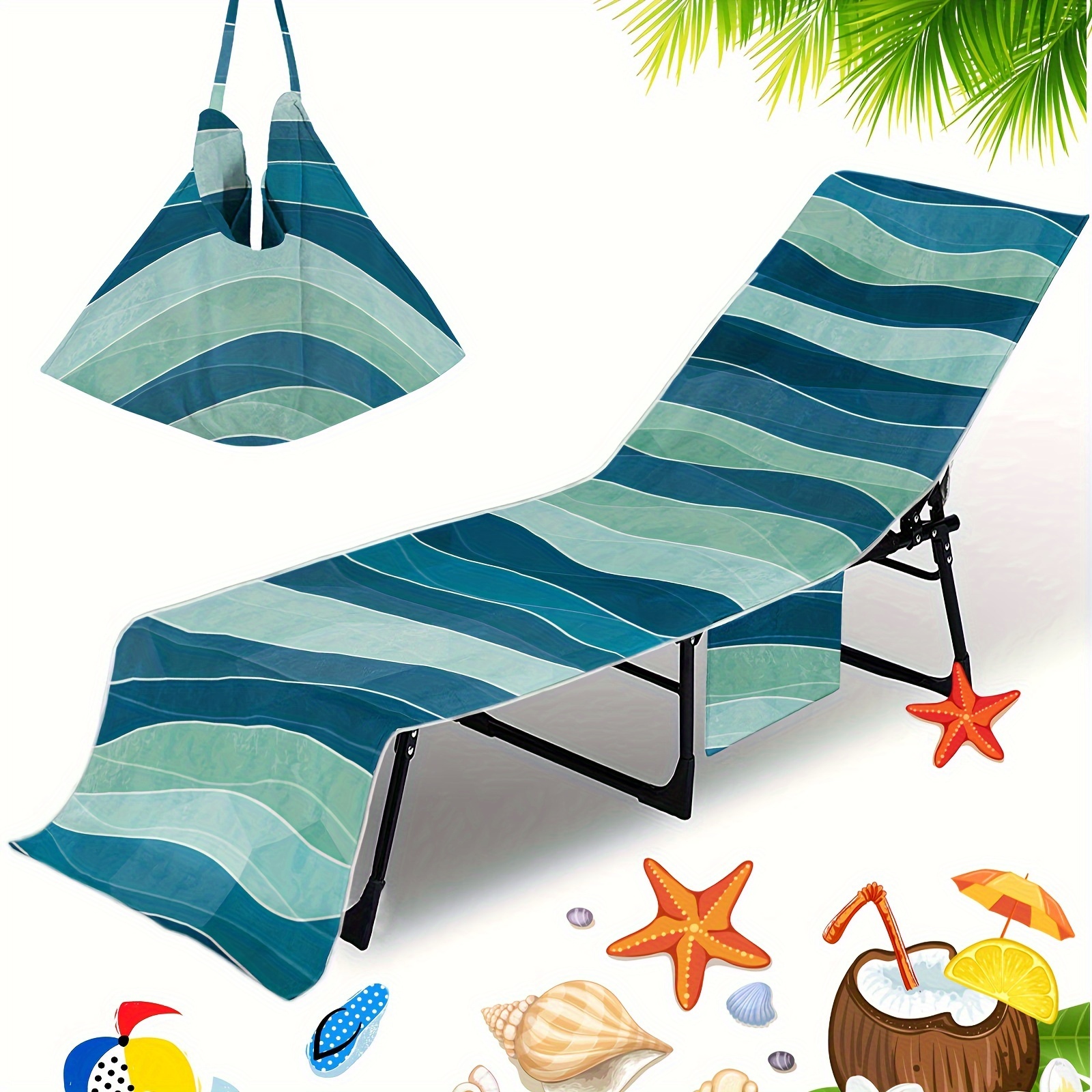 TEMU 1pc Geometry Pattern Beach Chair Cover, Microfiber Quick Drying Towel Pool Chair Cover, Beach Towel Chair Cover With Pocket, Vacation