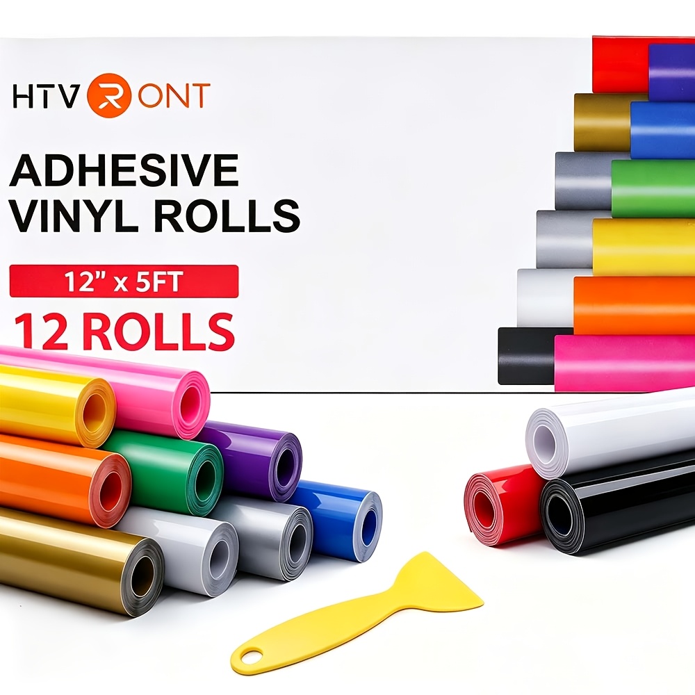 TEMU Htvront Vinyl Bundle - 12 Rolls 12 Inches By 5 Feet Adhesive Vinyl Rolls Compatible With Cutting Machine, Cutters, Signs, Scrapbooking, Craft,