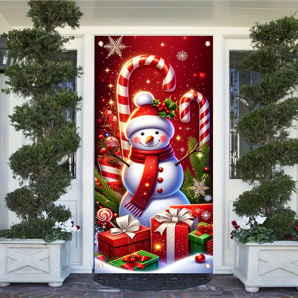 

1pc Polyester Snowman Door Banner, Festive Christmas & New Year Hanging Decoration, 35x70 Inches, Seasonal Porch Sign For Holiday Party Decor, No Electricity Needed