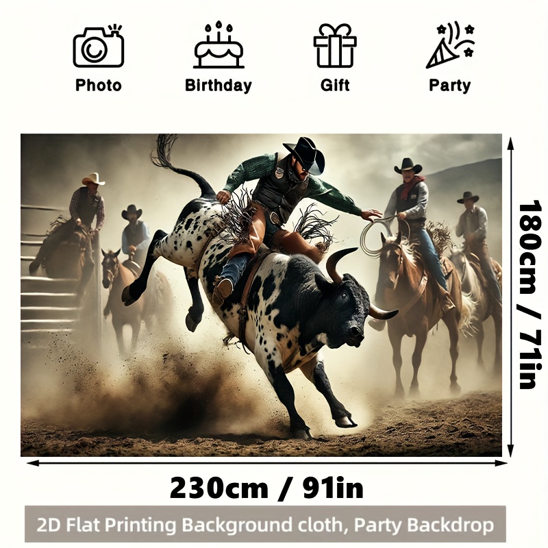 TEMU 2d Flat, 2d Flat - 2d Flat, 2d Flat - A 2d Flat Item Featuring A Cowboy In A Bullfighting , A Polyester Banner Measuring 71*91 Inches, No Power