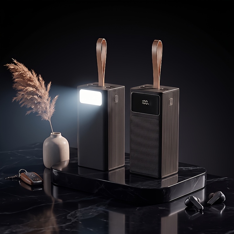 TEMU 100000mah High Capacity Power Bank, 66w Super Fast Charging Battery Pack, 5-device Charging, Led Flashlight With 4 Lighting , Digital Portable