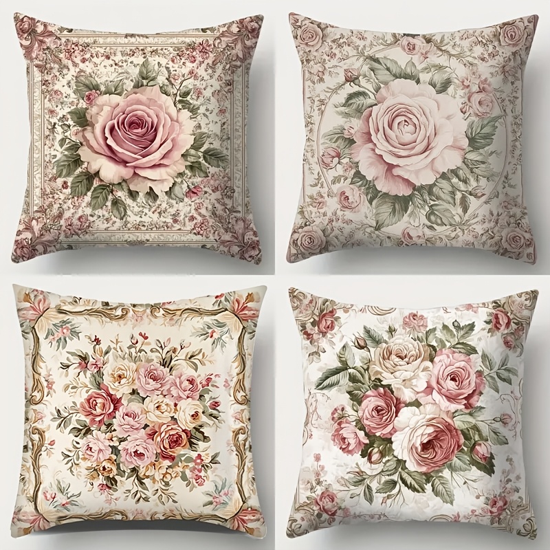 

4-pack Bohemian Floral Velvet Throw Pillow Covers, 17.7x17.7 Inch, Machine Washable, Zipper Closure, Woven Polyester, Contemporary , Decorative Sofa Cushion Cases For Living Room Bedroom Decor