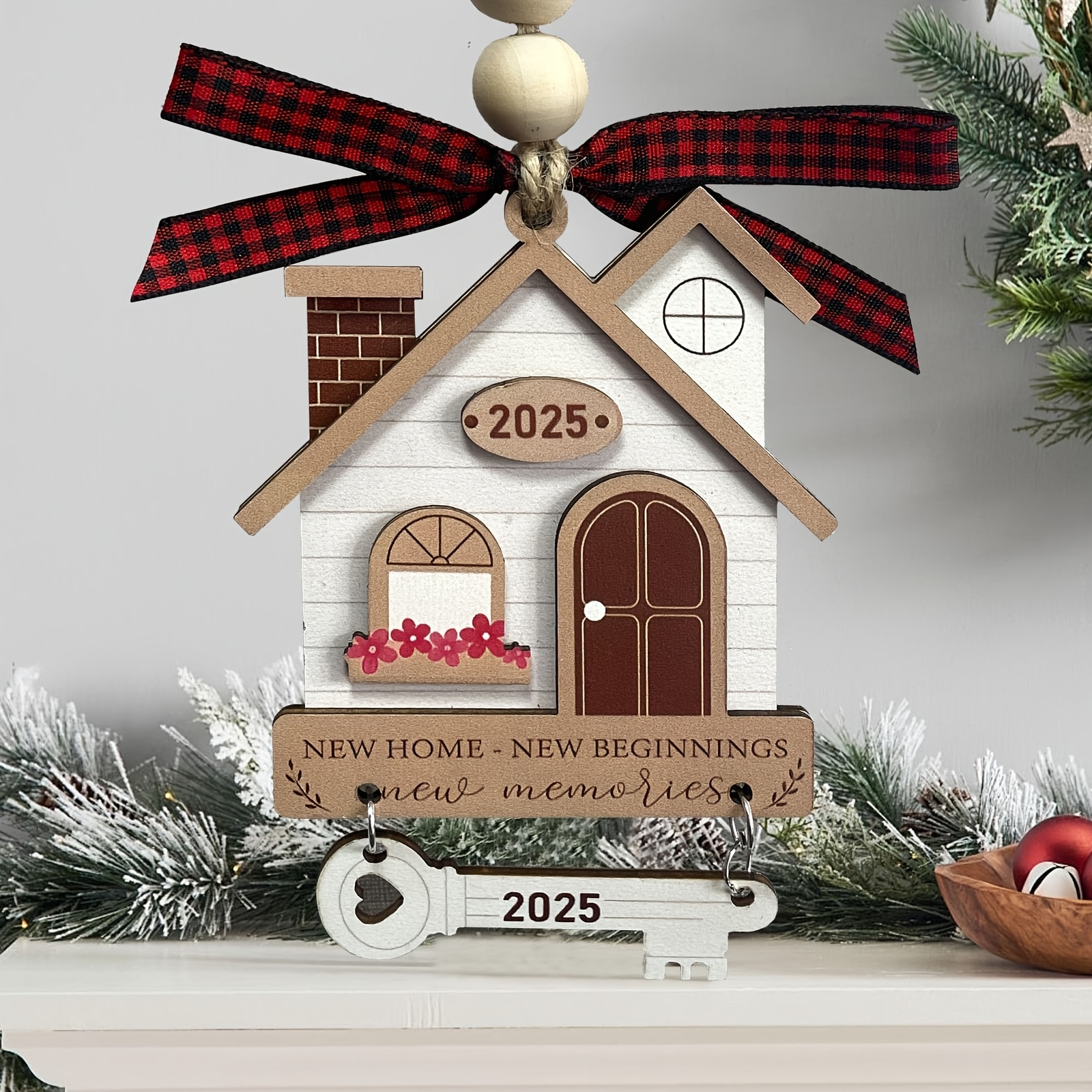 

1pc Wooden 2025 - First Christmas In Our Decor, Warming , No Required, Portable Christmas Tree Decoration For And Families