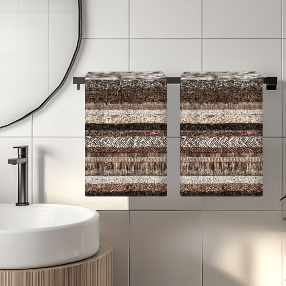 TEMU 2pcs Torchons de Scandinave - Chiffons Texturés Marron Terre et Crème, Effet Aquarelle Délicat et Motif Rayé , Convient pour une Décoration de