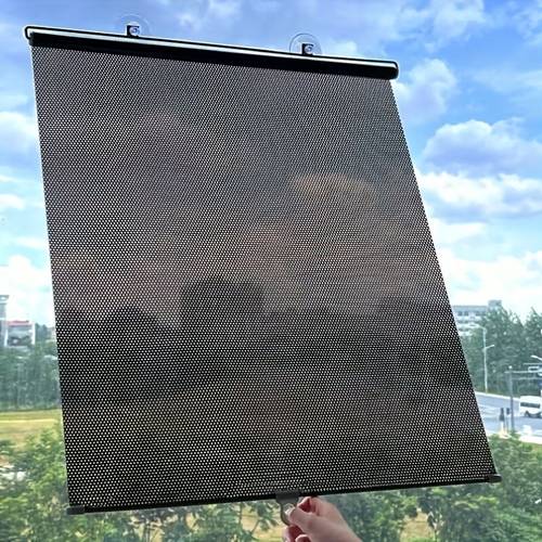 1pc of large size no drill suction cup black polka dot sunshade curtain for bedroom heat insulation retractable roller blind for home and office retractable sun protection curtain