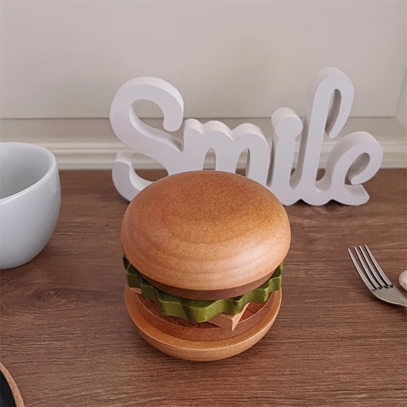 1set creative and fun solid wood burger cup cushion wooden craft fruit plate tea cushion home storage desktop multifunctional decoration details 2
