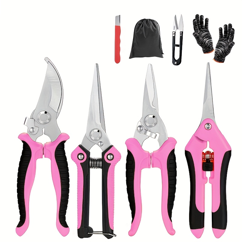 TEMU 8pcs Heavy-duty Stainless Steel Pruning Shears - Professional-grade Garden Shears With Anti-slip Handle & High-tension Spring, Manual Branch