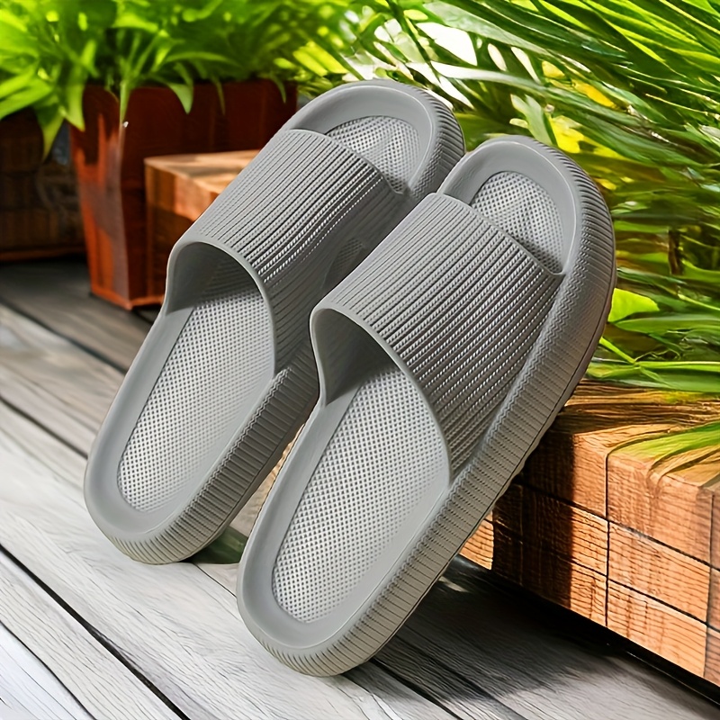 1 Pair Unisex EVA Slippers - Casual Striped Indoor House Shoes, All-Season Comfortable Slip-On Slides with Round Toe, Non-Slip Quick-Dry Bath Slippers, Suitable for Men and Women