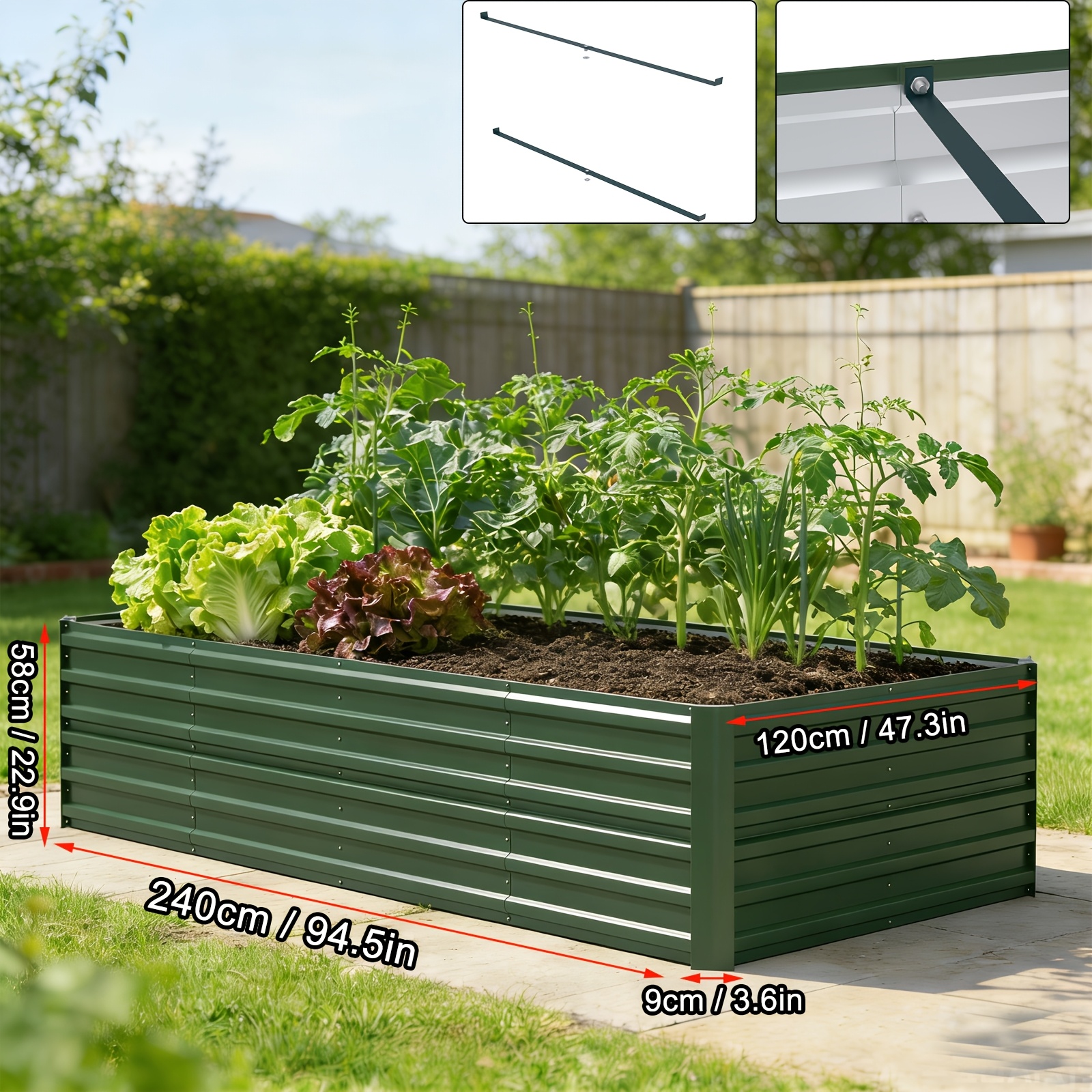 garden raised bed planter bed garden bed vegetable bed flower box planter steel green black silvery