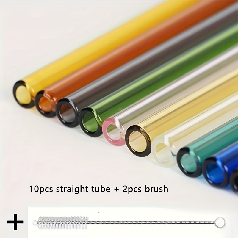 TEMU Of 10 Washable Glass Straws With A Cleaning Brush - Great For Smoothies, , Tea, And Juice - Perfect For Home Use, Picnics, Camping, And Sports Activities
