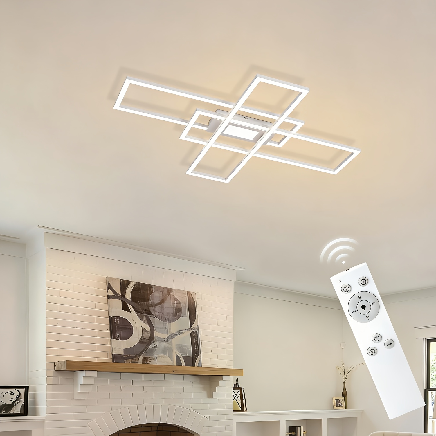 TEMU Plafonnier LED Dimmable Luminaire de Plafond Salon - Lampe de Salon 50W avec Télécommande 3000K - 6500K Design Moderne 3 Cadres Éclairage de