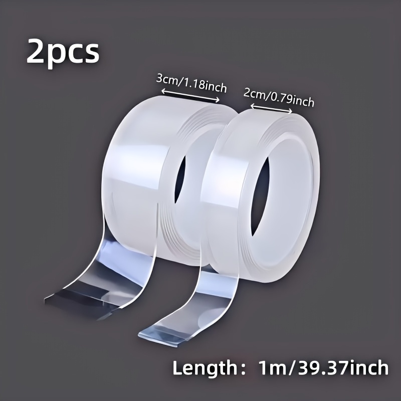 TEMU 2pcs Super Strong Double-sided Tape - Reusable, High Strength, Residue-free,, Ideal For Home, Office, And Car Use - Crafts, Painting, Wallpaper,