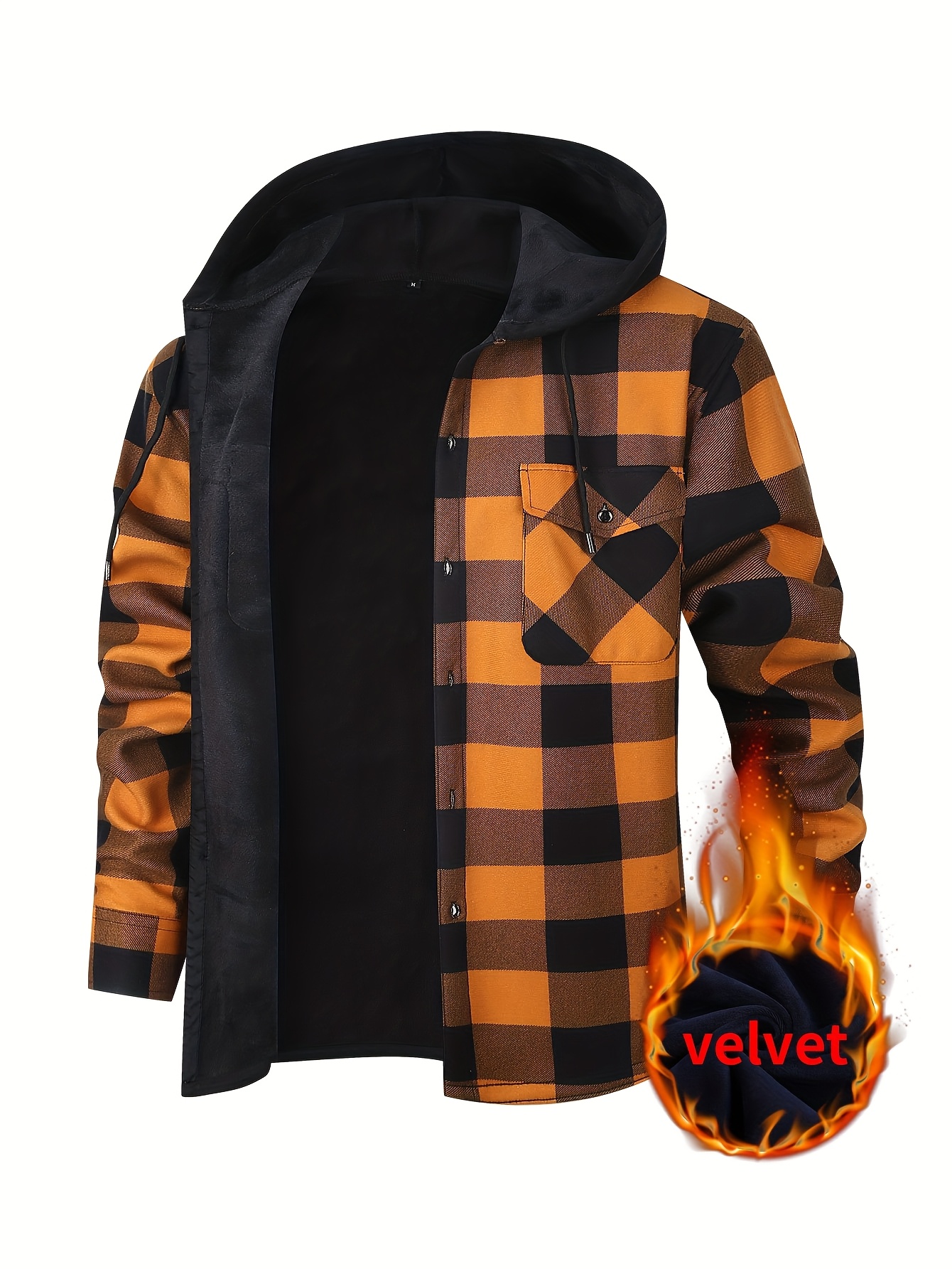 Thermisch werkschort met capuchon voor heren - Heavy-duty fleece gevoerde winterjas met ruitpatroon, volledige ritssluiting aan de voorkant, lange mouwen, overhemdjasje met knoopsluiting voor boerderij, bouw, buiten - Dik geïsoleerd laagstuk (s-3xl) - Ideaal voor Col