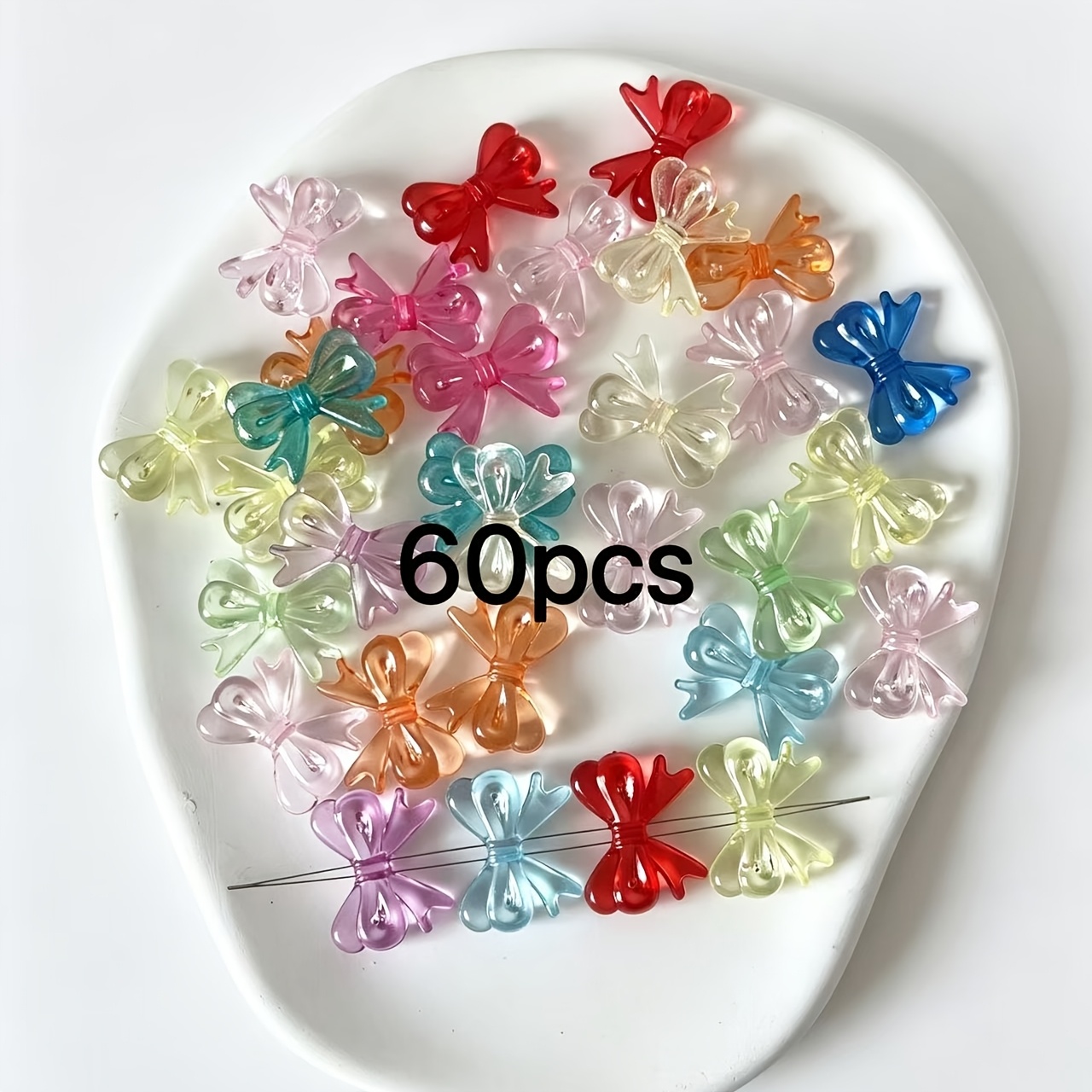TEMU 60pcs Assorted Color Transparent Acrylic Ribbon Bow Beads, Random Mixed Colors, Bowknot Beads For Diy Earrings, Necklaces, Pendants, And Other
