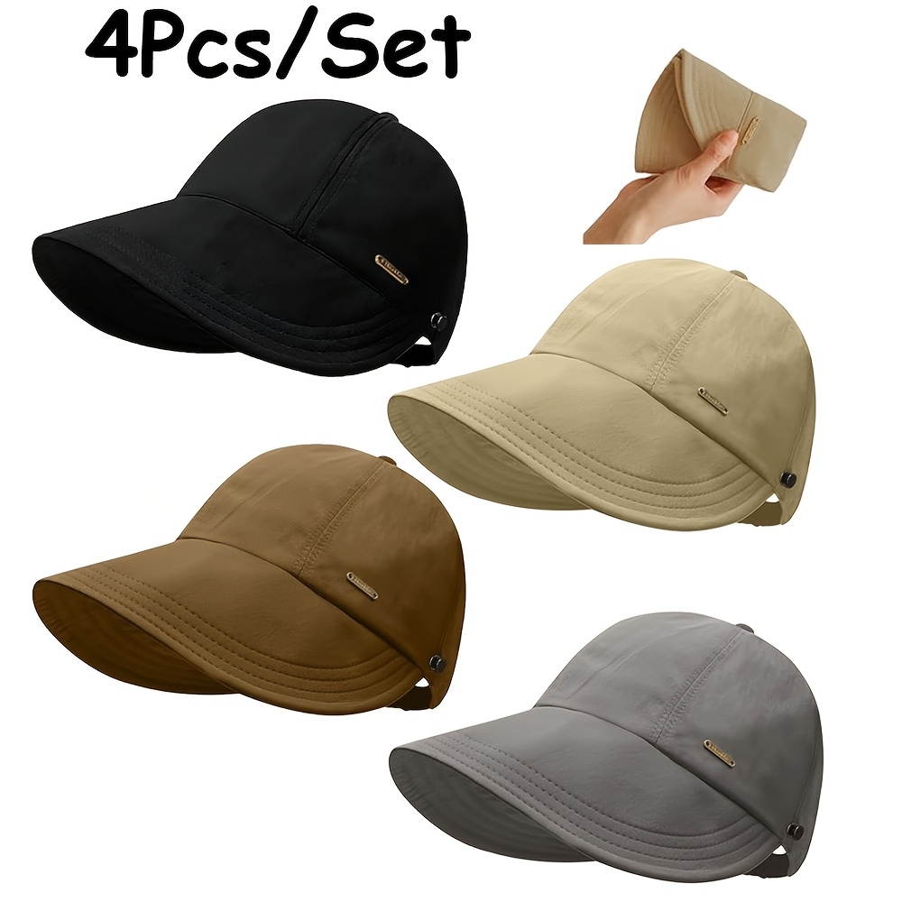 TEMU 4pcs Women's Trendy Breathable Sun Hat, 2026 New Wide Brim Hollow Hat Summer Beach Packable Visor For Women Men